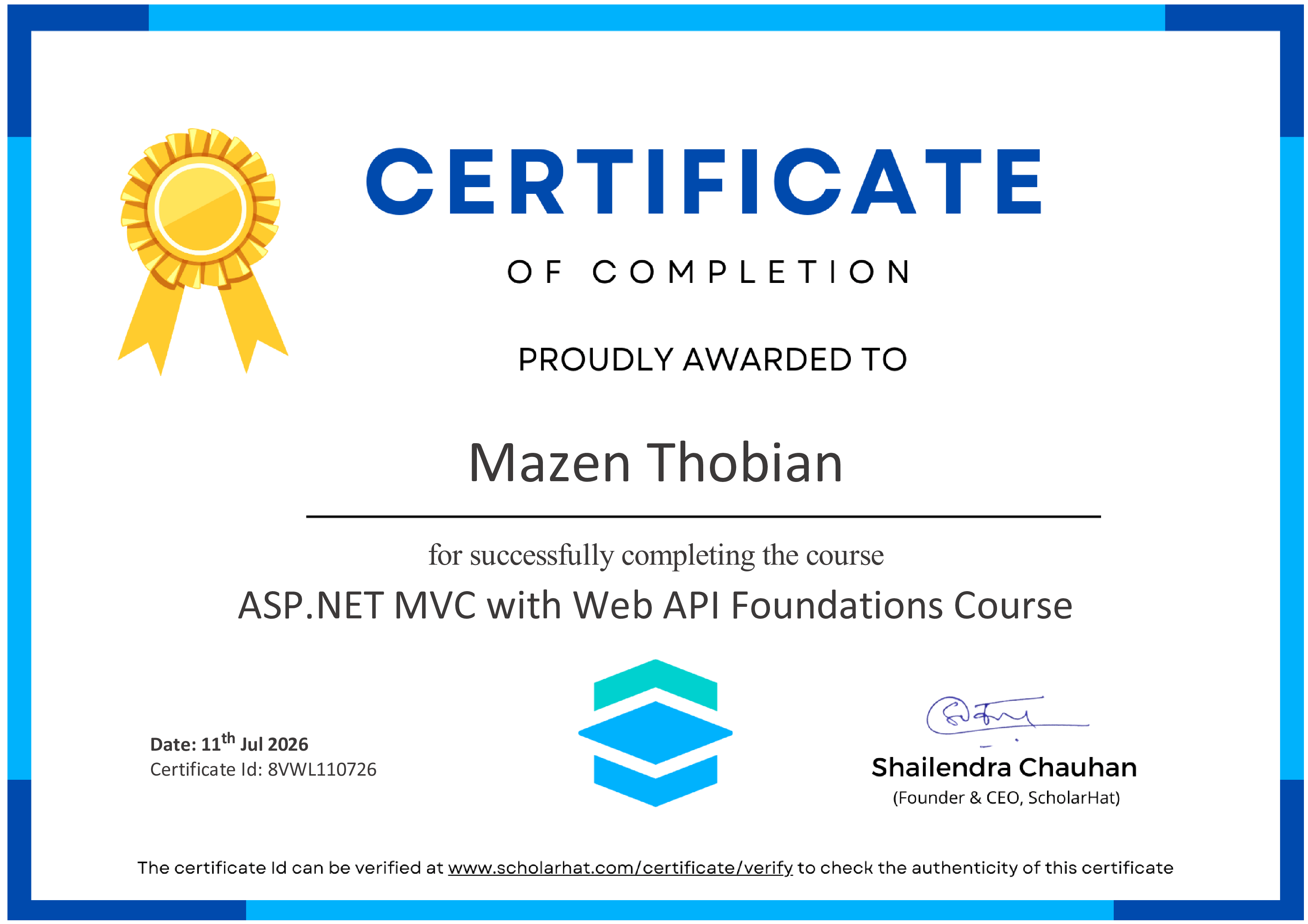 ASP.NET MVC with Web API Foundations Certificate